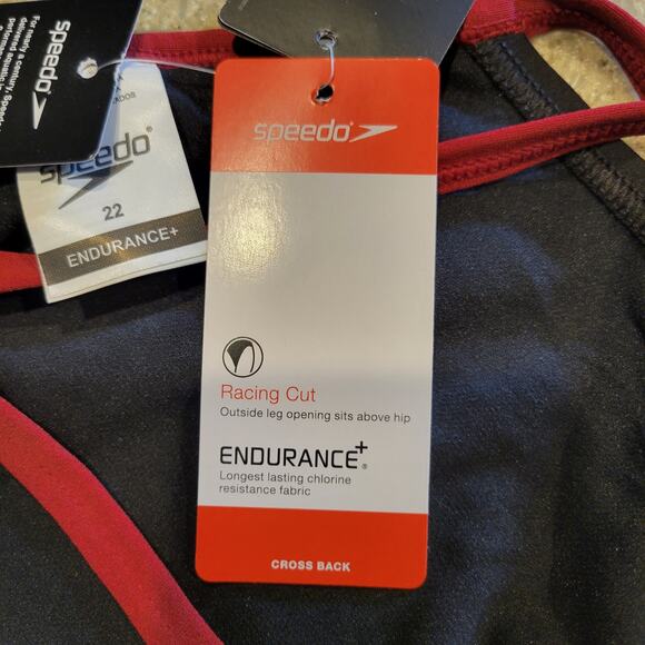 SPEEDO Endurance+ Racing Cut Crossback Black Maroon Women One Piece Swim Size 22 - Picture 8 of 8